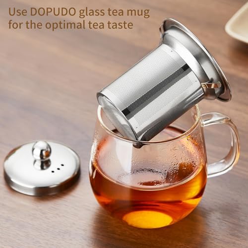 DOPUDO Glass Tea Cup with Infuser and Lid, 14.5oz/450ml Large Borosilicate Glass Teacup with Stailess Steel Filter, Clear Mug for Loose Leaf Blooming Tea, Dishwasher Safe - Tea Maker Gift. - Image 2