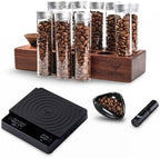 Espresso Accessories Set – 10 Single Dose Bean Storage Tubes with Stand & Funnel, Ceramic Dosing Cup with RDT Spray, Smart Digital Espresso Scale with Timer by KNODOS