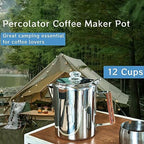 Camping Coffee Percolator Stainless Steel Stovetop Camp Coffee Maker 12 Cup - Image 4