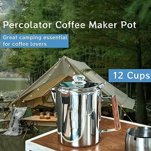 Camping Coffee Percolator Stainless Steel Stovetop Camp Coffee Maker 12 Cup - Image 4