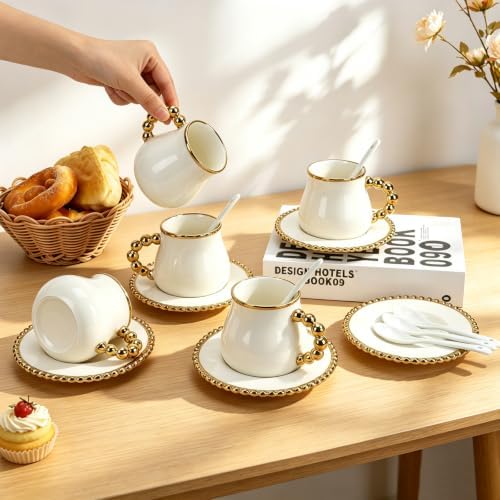 8 Oz Cappuccino Cups Set of 6, Latte Cups with Saucer and Spoons - Image 7