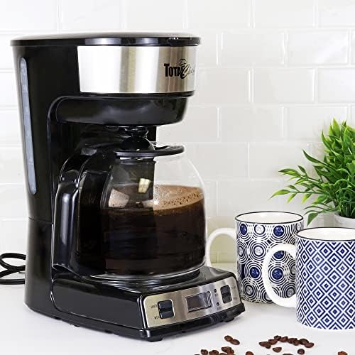 Total Chef TCCM06 Programmable Coffee Maker Stainless Steel with 12-Cup Glass Carafe, LCD Display, Reusable Basket Filter Easy Cleanup Built in Water-Level Indicator, Countertop, Black/Gray - Image 2