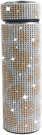 17 oz Bling Stainless Steel Water Bottle Rhinestone Vacuum Water Bottle Glitter Bottles Diamond Vacuum Flask Mug Gift Girls Women (500ml),Cow Champagne Gold by Unknown