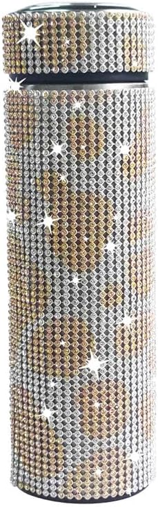 17 oz Bling Stainless Steel Water Bottle Rhinestone Vacuum Water Bottle Glitter Bottles Diamond Vacuum Flask Mug Gift Girls Women (500ml),Cow Champagne Gold by Unknown