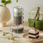 Sweese 2.5 Ounce Espresso Cups Set of 4, Porcelain Stackable Coffee Cups with Saucers and Metal Stand, Earthy Spectrum - Image 6