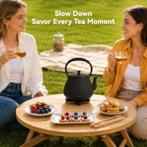 Cast Iron Teapot with Infuser, 42 oz (1250 ml) Large Japanese Tea Pot for Loose Leaf Tea, Enamel Interior, Stovetop Safe, Heat Retaining Design for Family & Friends Sharing, Black - Image 5