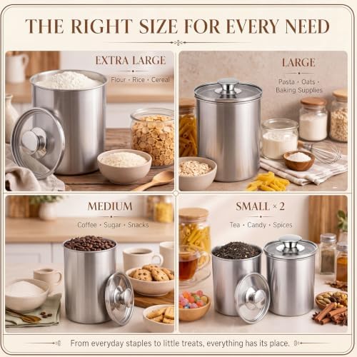 Blushtier 5 Pcs Stainless Steel Kitchen Canister Set with Clear Glass Lids - Image 4