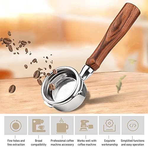 Bottomless portafilter,58mm 3 Ears Stainless Steel Bottomless Naked Portafilter Wooden Coffee Handle Cup Filter Basket Replacement for Barsetto BA101 BA102 Calphalon Temp IQ - Image 3