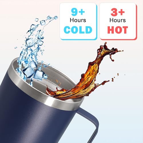 20 oz Tumbler with Handle and Lid Insulated Travel Coffee Mug Navy 12P - Image 4