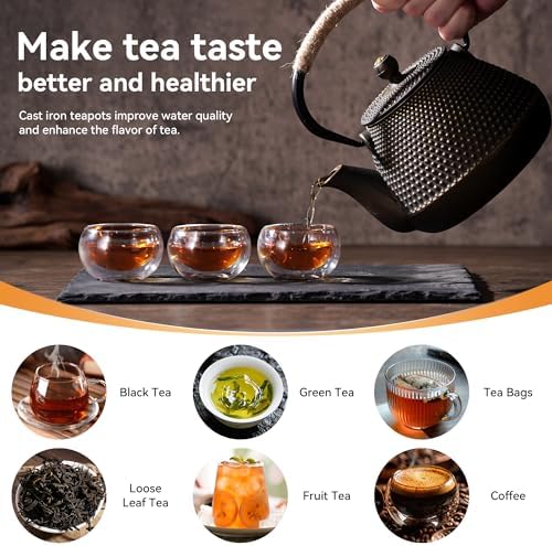 Cast Iron Tea pot, 34oz Japanese Tetsubin Teapot with Infuser for Stove Top, Tea Kettle Coated with Enameled Interior for Loose Leaf and Tea Bags, Ideal for Tea Steeper - Image 4