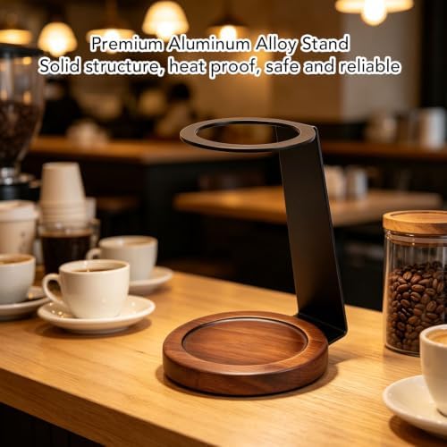 Jiawu Pour Over Coffee Stand, Pour Over Coffee Station Dripper Stand with Weighted Wood Base, Coffees Filter Wooden Filter Holder for Coffees Tea and Saffron - Image 2