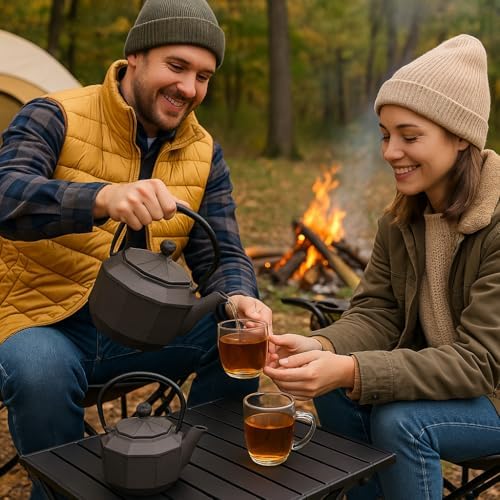 Creative Home Cast Iron Kyusu Teapot with Removable Stainless Infuser Basket, Rust-Resistant Interior Coating and Heat-Retaining Build, Elegant Japanese-Style Tea Ritual Gift, 34 oz, Brown - Image 2
