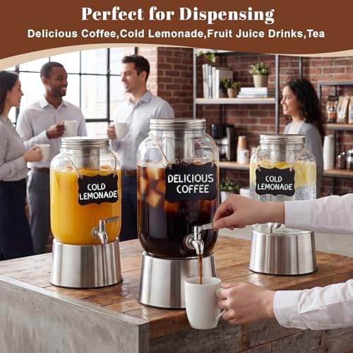 2 Pack 1 Gallon Cold Brew Coffee Maker Iced Coffee Maker with Stainless Steel Filter, Lid & Spigot Heavy Duty Glass Cold Brew Pitcher Drink Dispenser Thick Iced Tea Pitcher for Fridge - Image 7