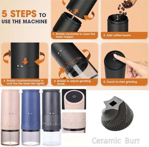 Portable Electric Coffee Grider with 40 Adjustable Levels Fine to Coarse Setting, Ceramic Conical Burr, for Home, Office, Travel, Camping, 1800mAH Rechargeable (black A, ceramic burr) - Image 6