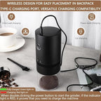 Portable Electric Burr Coffee Grinder Multi Adjustable Settings Rechargeable Coffee Bean Grinder with Conical Ceramic Burr, for Travel, Camping (BLACK) - Image 6