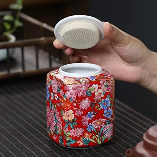 Kitchen Storage Jar Chinese Retro Red Patterned Ceramics Loose Tea Tin Storage Caddy Canister Container Tins Jar with Airtight Lid ﻿ Leaf Tea Jar - Image 5