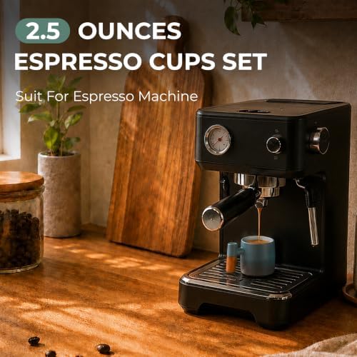2.5oz Ceramic Espresso Cups, Black&Blue, 75ml - Image 4