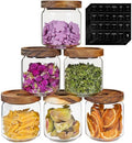 Small Glass Jars with Labels Spice Jar Round Storage Canister with Wooden Lid Clear Glass Food Jar for Pantry Sugar Tea Coffee Bean Spice Nuts Cookies Bath Salts (6 * 420ml(14oz)) by Patoper