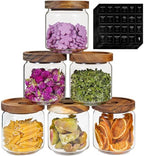 Small Glass Jars with Labels Spice Jar Round Storage Canister with Wooden Lid Clear Glass Food Jar for Pantry Sugar Tea Coffee Bean Spice Nuts Cookies Bath Salts (6 * 420ml(14oz)) by Patoper