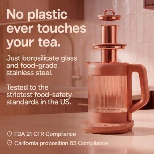 Viante Nina Electric Tea Kettle Gift Set with 4 Loose Leaf Teas, 1.5L Glass and Stainless Steel, Zero Plastic Water Path, 4 Temperature Presets, Removable Infuser, Up to 132 Cups (Terracotta) - Image 3