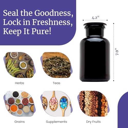 Infinity Jars 1L (34 Fl oz) Black Ultraviolet Blocking Glass Apothecary Jar Airtight Smell‑Proof Refillable Container for Herbs, Spices, Tea & Essential Oils - Image 5