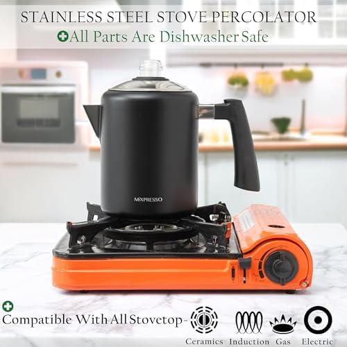Mixpresso 5-8 Cup Coffee Percolator Stovetop, Stainless Steel Coffee Pot - Image 2