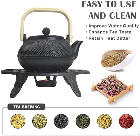 Cast Iron Tea Set with Teapot and Warmer, Japanese Tetsubin, 30.4oz Small Teapot with Infuser for Loose Leaf, Asian Tea Kettle for Stovetop Safe, Elegant Durable Tea Pot Set Gift - Image 4