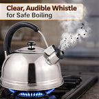 Creative Home 2.7 Qt 304 Stainless Steel Whistling Tea Kettle │ Polished Dome-Style Water Boiler with Heat-Resistant Cobra Handle and Loud Steam Signal │ Stylish Stove-Top Accessory and Gift - Image 3