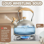Stove Top Kettle, 2.5 Quart Whistling Kettle for Gas Hob with Wood Pattern Handle Loud Whistle Food Grade Stainless Steel, Anti-Hot Handle and Anti-Rust, Suitable for All Heat Sources - Image 3