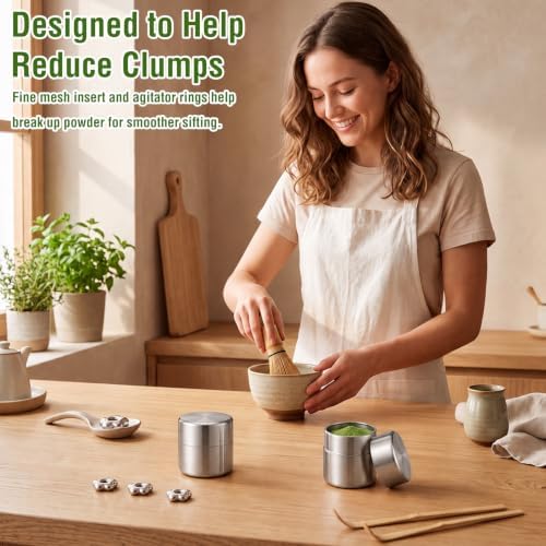 2 Set Stainless Steel Matcha Tin with Sifter Agitator Rings Scoop - Image 3