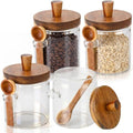 Remerry Set of 4 Glass Jar with Wooden Lid and Spoon, 13.5 oz Coffee Bean Tea Sugar Jar Set, Clear Airtight Spice Canisters Glass Food Storage Kitchen Containers for Coffee Bean Tea Sugar by Remerry
