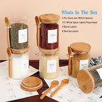 HHMJSM 6 Pcs Glass Jar with Bamboo Lid and Spoon - 17 oz Large Sugar Container with 148 Kitchen Pantry Spice Jar Labels Preprinted - Glass Containers with Wooden Lids Hold Coffee, Tea, Candy - Image 2