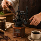 Vintage Manual Coffee Grinder with Cast Iron Ferris Wheel Hand Crank, Wooden Coffee Mill with Ceramic Burr, Adjustable Grind Size for Espresso, French Press, Pour Over, Home Barista Coffee Gift - Image 6