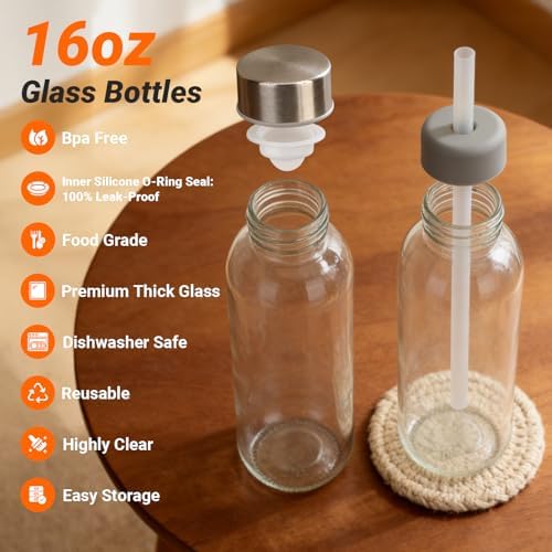Sursip 16 oz Glass Juice Bottles with Lids, 8 Pack - Image 4