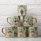Femora Handcrafted Ceramic Coffee Mugs Indian Golden Tea Cups Set of 6 (6 oz), Cappuccino Cups, Coffee Cups, White Tea Cup Set, British Coffee Cups, Porcelain Tea Set, Latte Cups, Espresso Mug. - Image 3