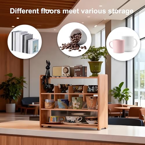 Mug Display Shelf Walnut Wood 4-Tier Coffee Kitchen Countertop Organizer - Image 4