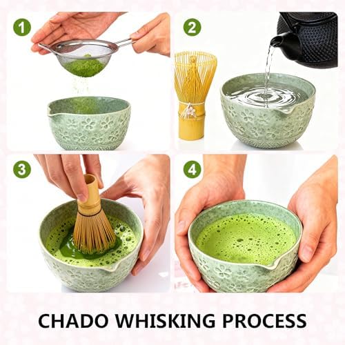 Garvee Premium Matcha Whisk Set, Complete 8-Piece Matcha Kit with Ceramic Bowl, Bamboo Whisk, Scoop, Sifter, Holder & Tea Towel – Complete Matcha Set Kit for Beginners and Enthusiasts (Mottled Green) - Image 5