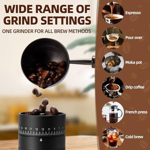 Manual Coffee Grinder with External Adjustment, Six-Star Stainless Steel Conical Burr, Adjustable Hand Grinder for Espresso, Pour Over, French Press,Black - Image 4