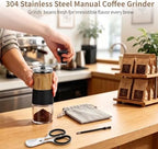 304 Stainless Steel Manual Coffee Grinder with Adjustable Burr, Cleaning Brush and Storage Pouch, Portable Espresso Grinder for Home and Travel, Smooth Hand Crank for Espresso, Pour Over and Cold Brew - Image 2