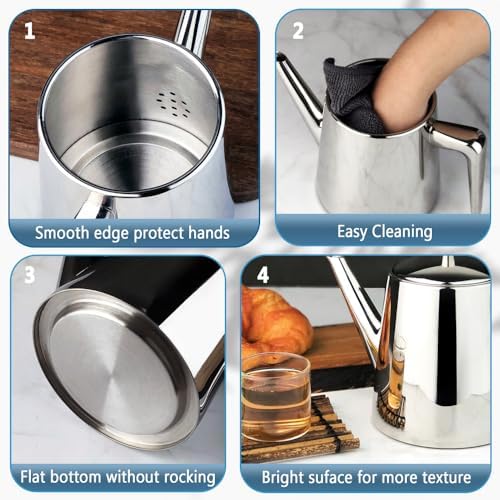 304 Stainless Steel Teapot Long Strain Large Capacity Teapot with Infuser and Removable Filter for Home Restaurant Office Dinnerware Accessories Drinkware Item (1500ml) - Image 5