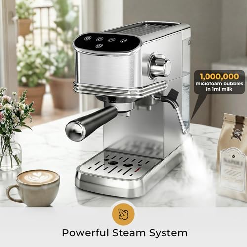 Kismile Espresso Machine 20 Bar, Small Coffee Maker with Milk Frother, Stainless Steel Coffee Machine with 45oz Removable Water Tank for Cappuccino, latte, Silver - Image 4
