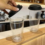 Double-Walled Glass Coffee Mug with Silicone Lid,Heat-Resistant Borosilicate,Insulated,Black，Pack of two - Image 5