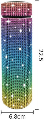 17 oz Bling Stainless Steel Water Bottle Rhinestone Vacuum Water Bottle Glitter Bottles Diamond Vacuum Flask Mug Gift Girls Women (500ml),Colorful - Image 2