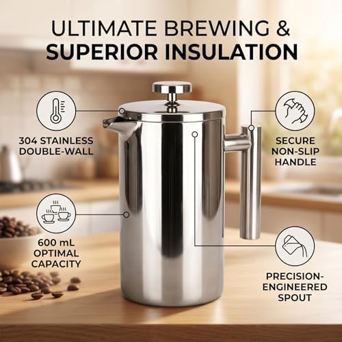 MAVIS LAVEN French Press Coffee Maker, Double Wall Insulated 600ml - Image 6