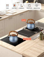BELANKO 2.7 Quart Tea Kettle for Stovetop - Food Grade Stainless Steel with Diamond Texture, Designer Teapot Look, Cool-Touch Wood Pattern Handle, Whistling Spout - Glacier Blue - Image 6