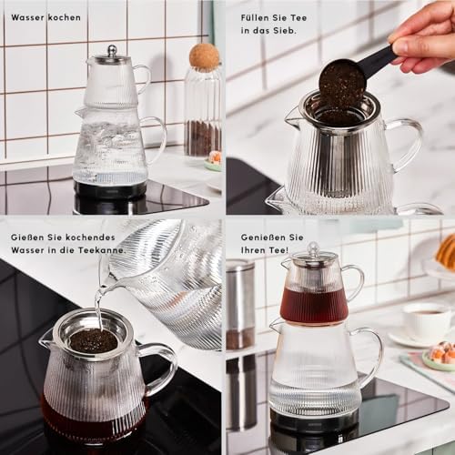 Karaca Keops Turkish Small Teapot with Infuser and Lid (0.45L Tea Pot & 1.5L Induction Kettle) - Borosilicate Glass Small Teapot Set for Stovetops - Clear Tea Maker - Image 5