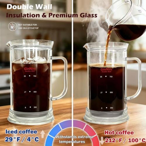 34oz French Press Coffee & Tea Maker Double-Wall Glass Plastic Free - Image 2