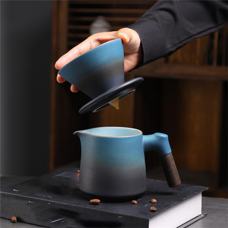 Gradient Blue Balck Ceramic Pour Over Coffee Maker Set 14 oz Coffee Dripper Brewer Heat Resistant Coffee Pot Decanter for Home Coffee Shop,OfficeACM09B - Image 2