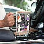 Halloween Ghost Holding Books 40oz Glass Tumbler with Handle, Lid and Straw - Image 4