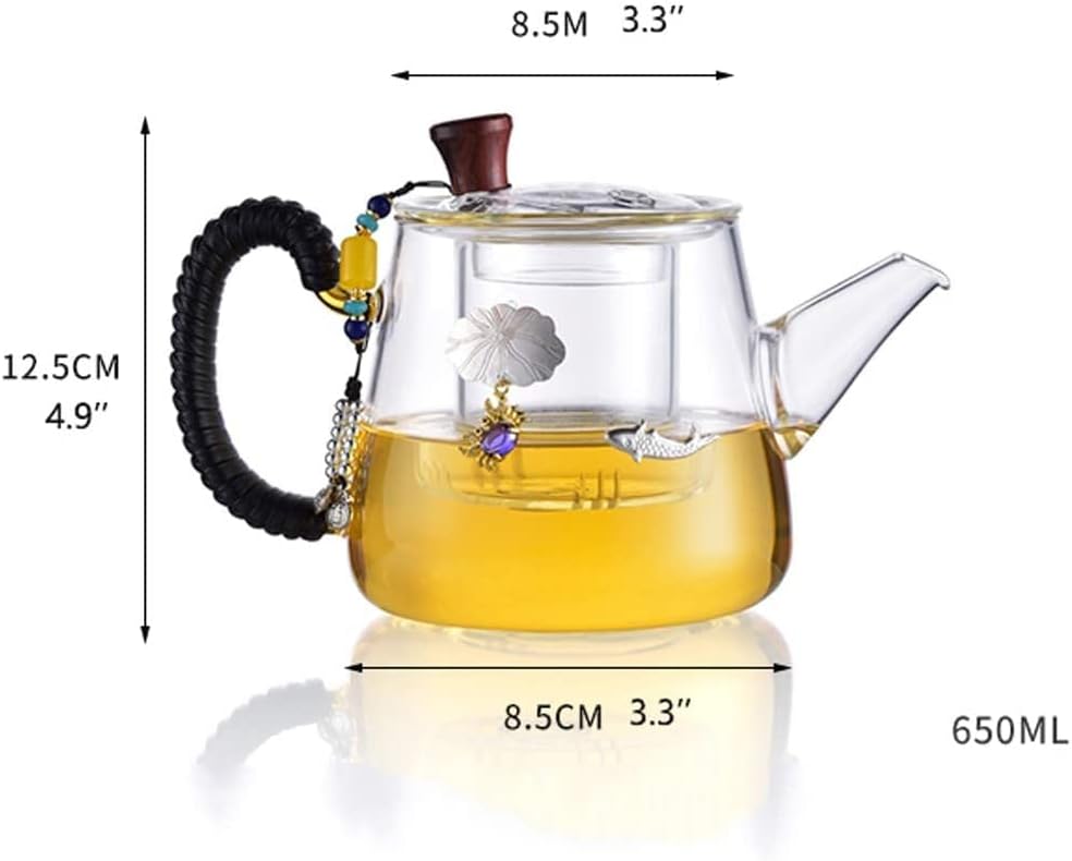 Habiba Tea Kettle 650ml Household Teapot Heat-Resistant Transparent Glass Tea Kettle with Detachable Infuser Induction Cooker Teapots Tea Set Household - Image 2